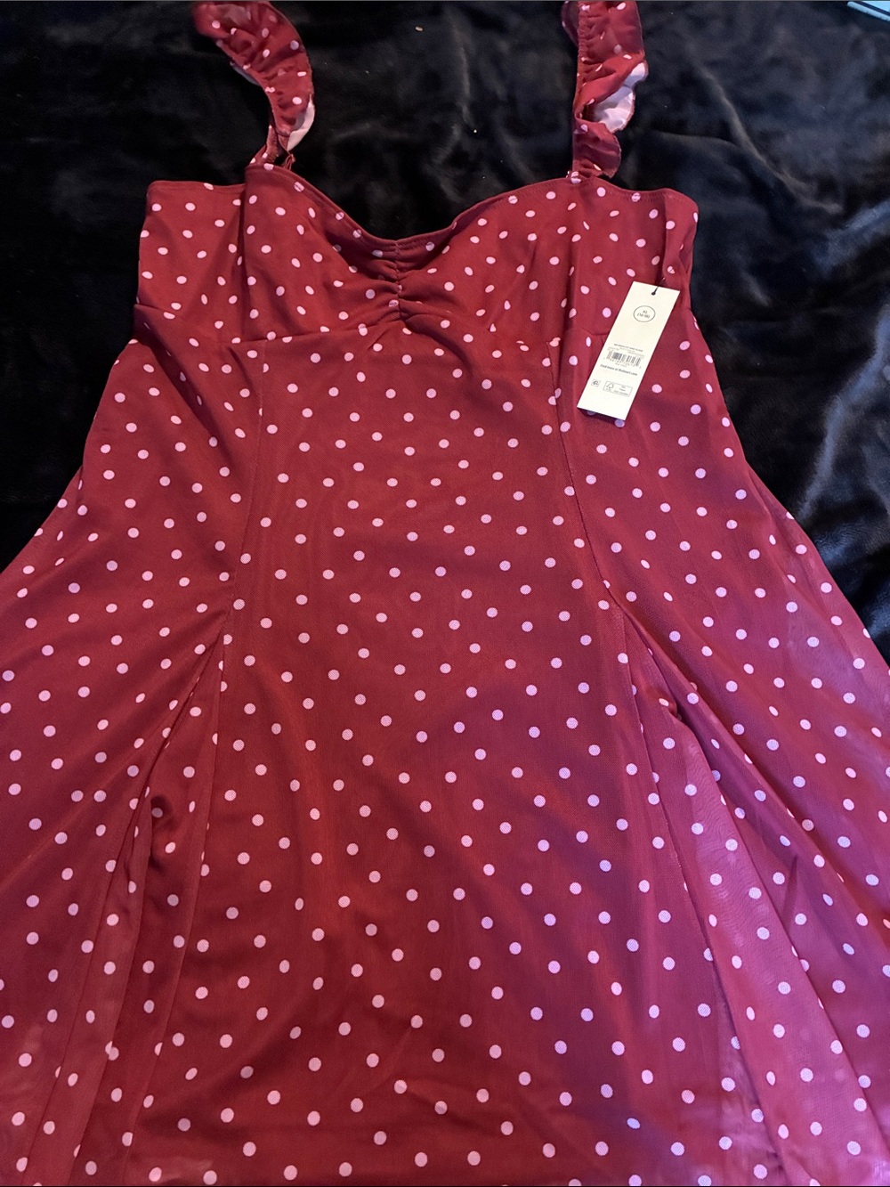 No Boundaries Burgundy Dress with Pink Polka Dots